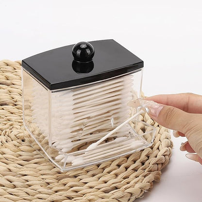 Tbestmax 10oz Qtip Holder Dispenser Big Clear Bathroom Organizer Accessories Decor for Storage-Qtips Cotton Ball Holder Apothecary Jars, Cotton Swabs, Floss Container - Black Lid