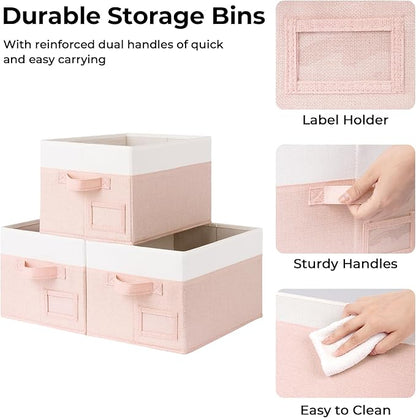 GRANNY SAYS Storage Baskets for Organizing, Fabric Storage Bins for Shelves, Closet Storage Boxs, Clothing Storage and Organization, Decorative Storage Bins, Pink&Ivory, Medium, 3-Pack