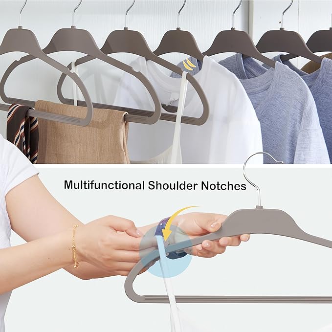 30 Pack Rubberized Hangers with Non-Slip Grip, Durable Plastic Hangers for All Clothes, Ultra-Slim Notched Design & 15.7'' Wide