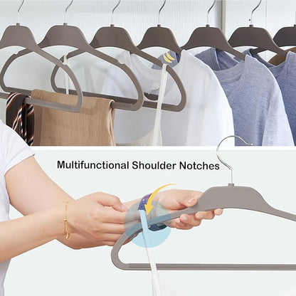 30 Pack Rubberized Hangers with Non-Slip Grip, Durable Plastic Hangers for All Clothes, Ultra-Slim Notched Design & 15.7'' Wide