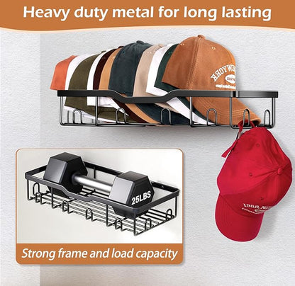 KEETDY Metal Hat Racks for Baseball Caps Wall Hat Organizer Fit 48 Caps Holder, 2 Packs Sturdy Wall Mounted Hat Storage Organizer, Black, Patent: US D1,041,201 S