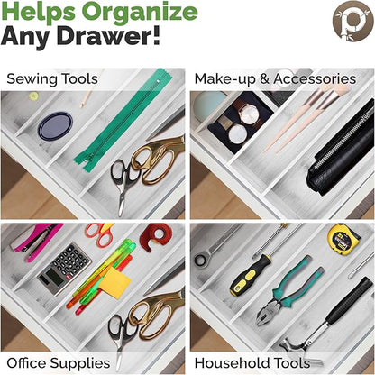 Pristine Bamboo Kitchen Drawer Organizer - Drawer Utensil Organizer and Cutlery Tray - Flatware and Silverware Holder (5-Slots, White)