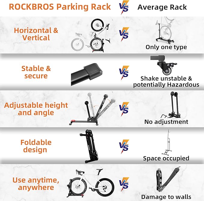 ROCKBROS Bike Stand 2-in-1 Vertical & Horizontal Bike Stand Floor Foldable Adjustable Bike Parking Rack for 24" -27.5" Mountain Road Bike Indoor Storage Garage