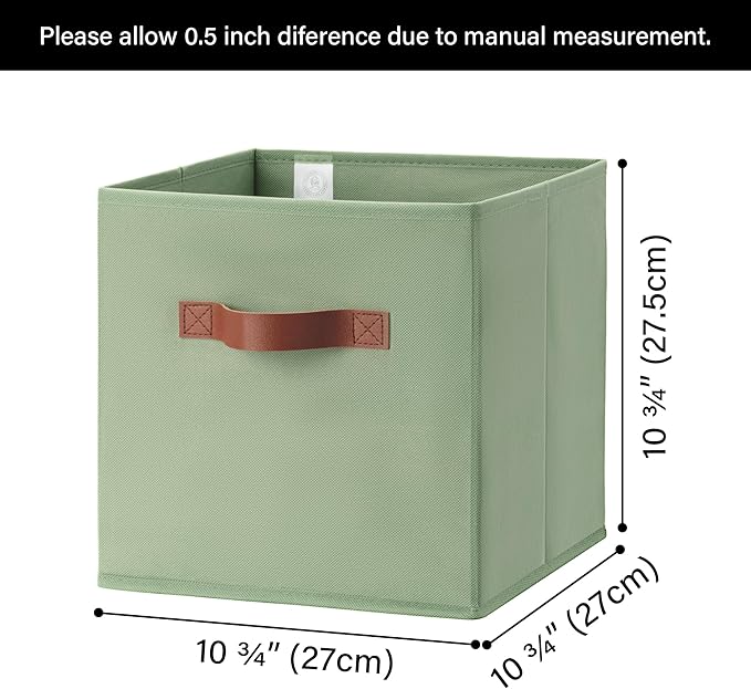 GRANNY SAYS 11 Inch Cube Storage Bins, Collapsible Fabric Storage Cubes with Handle, Closet Baskets for Organization, Storage Cubes for Shelves, Closet, Sage Green, 6-Pack