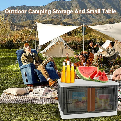 Storage Boxes, Extra Large Cabinet with Lids, 19 Gallon(72L) Capacity (Each One), 4 Packs, Useful Box with Door and Buckles, Foldable, Transparent, Excellent Home Organizers