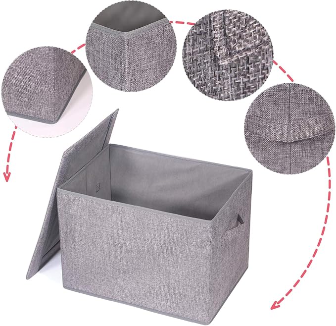 TENABORT 3 Pack Large Foldable Storage Box with Lids Fabric Storage Cube Organizer Cloth Containers Bins Baskets for Closet Clothes Clothing Bed Room