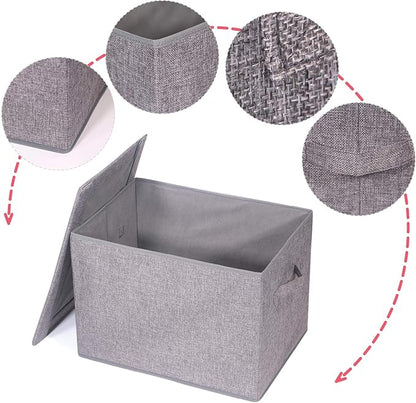 TENABORT 3 Pack Large Foldable Storage Box with Lids Fabric Storage Cube Organizer Cloth Containers Bins Baskets for Closet Clothes Clothing Bed Room
