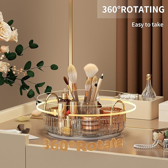 YCIA&DONE Rotating Makeup Organizer for Vanity, Large Capacity Make Up Storage Skin care Shelf Perfume Holders Cosmetic Dresser Organizer Countertop Spinning 360 (White Clear, 1Tier)