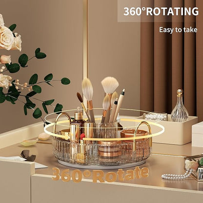 YCIA&DONE Rotating Makeup Organizer for Vanity, Large Capacity Make Up Storage Skin care Shelf Perfume Holders Cosmetic Dresser Organizer Countertop Spinning 360 (White Clear, 1Tier)