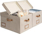 StorageWorks Large Clothes Storage Bins, Fabric Boxes with Divider Board, Baskets for Clothes, Linen Closet Organizers with Lid, Mixing of Brown & Beige, 2-Pack