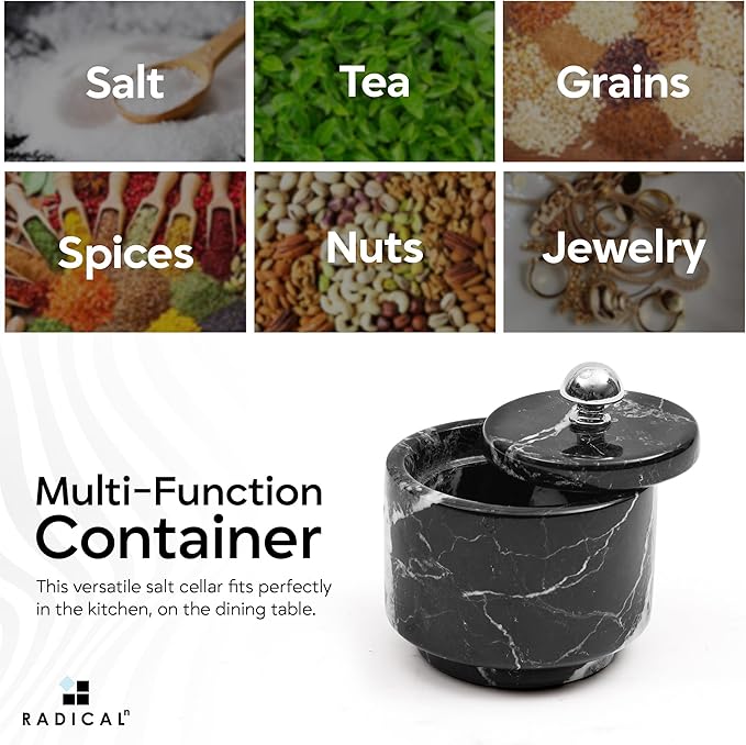 Radicaln Marble Salt Cellar with Lid 3" Black Handmade Salt Box & Spice Jar for Kitchen Counter, Ideal Salt Holder, Sugar Bowl & Salt Dish, Salt Container For Housewarming Gift & Kitchen Decor