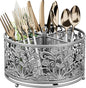 YIUKEA 360° Rotating Utensil Caddy - Silverware Cutlery Caddy Holder with 4 Compartment, Metal Flatware Organizer Countertop with Handle for Party Camping Picnic, Kitchen Counter, Office (Silver)