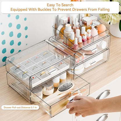 Yieach Clear Acrylic Makeup Organizers Countertop for Dresser,Desk,Bathroom Vanity,4 Tier Stackable Make up Holders and Makeup Cabinet,Tiered Cosmetic Storage and Make up Containers for Palette,Brush