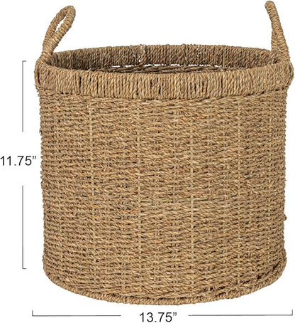 Household Essentials Round Seagrass Basket with Handles, Natural