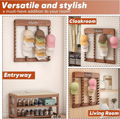 lesolar Wooden Hat Rack for Baseball Caps - Hat Rack for Wall with 40-Slot Display, Farmhouse Hat Holder for Men & Women, Hat Wall Storage for Caps, Western Hats, and More (29.5" x 29.5")