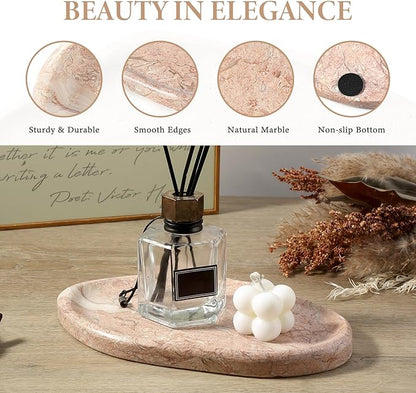 Koville Luxurious Natural Pink Marble Vanity Tray, Cloud Shape Serving Stone Key Tray for Home Decor, 10" x 7" Marble Storage Trays for Bathroom, Stone Plate Holder for Perfume, Candle and Jewelry