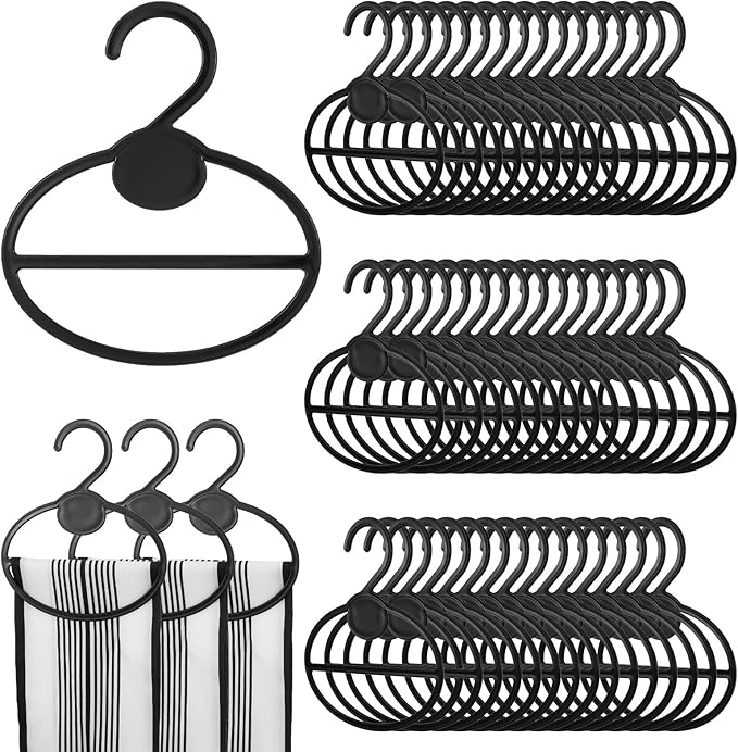 80 Pcs Scarf Hangers, Plastic Scarf Holder Organizer with Center Bar, Space Saving Clothes Hanger for Scarves, Ties, Belts, Headbands (Black)
