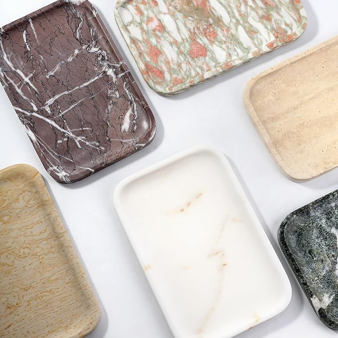 Koville Marble Tray, 12"x8" Natural Marble Vanity Tray for Countertop Bathroom Kitchen Dresser, Marble Catchall Trays for Perfume Jewelry, Decorative Rectangular Tray Home Decor(Green)