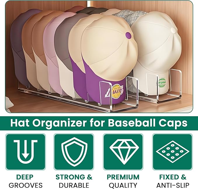 Hat Stand Organizer for Baseball Caps 2 Pack, Up to 12, Hat Rack for Space Efficiency, Cap Storage for Closet, Bedroom; Stylish Dresser Organizer; Hat Display