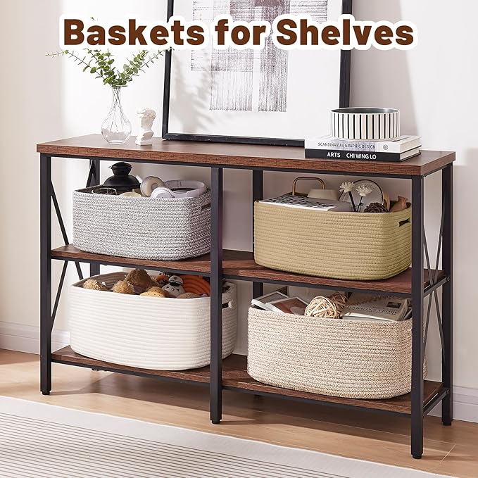 OIAHOMY Storage Basket for Shelves, Closet Cube Storage Bins Baskets for Clothes Blanket Towels, Baby Nursery, Toy Baskets Box, Woven Rope Basket, 15.75 * 11.81 * 7.09 IN, 2 Packs Mixed Pink