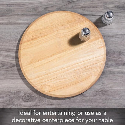 CounterArt Natural Light Wood Round Lazy Susan Turntable 14" Diameter Condiment Caddy, Cheese Server, Cake Plate, Spice Organization