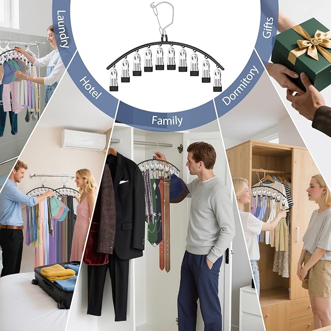 3 Pack Skirt Pants Hangers with Clips, Legging Organizer for Closet Hanging with 10 Cilps Holds 30 Leggings/Shorts/Jeans/Skirts Pants Hangers Space Saving Closet Organizers and Storage, Blue