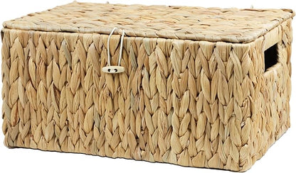 ORDELITE Large Wicker Basket with Lid, Rectangular Water Hyacinth Storage Baskets for Organizing, Woven Basket for Storage, Decorative Boxes Bins with Lids Home Organizer Decor