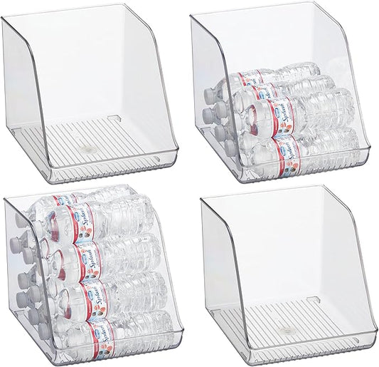 iDesign Plastic Water Bottle Organizer for Fridge, Clear Bottle Holder for Kitchen and Pantry, 4-Pack