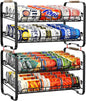 MAXIFFE 2-Tier Can Organizer for Pantry, 16.9"W × 11.5"D × 16.7"H, Stackable Metal Adjustable Hold 40 Cans Rack Storage Holder Dispenser for Soda Drinks Fruits, for Kitchen Countertop, 2 Pack Black