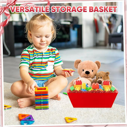 5 Pack Baskets For Gifts Empty, 10x12” Red Gift Basket Kit with Clear Bags Gold Bows 200g Crinkle Cut Paper Empty Gift Baskets to Fill Large Gift Baskets for Christmas, Birthdays, Holidays, Weddings