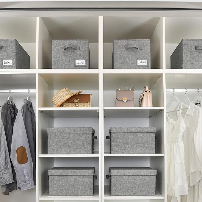 GRANNY SAYS Closet Organizers and Storage, Fabric Storage bins with Label Holder, Shelf Baskets for Organizing Bedroom, Decorative Storage Containers for Wardrobe, Dark Gray, Large, 3-Pack