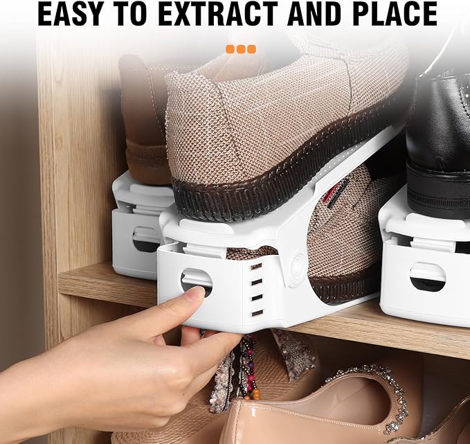 TOPNEW 20 Pack Shoe Slots Organizer Shoe Stacker for a Pair of Shoes 4 Levels Adjustable 50% Shoe Space Saver Double Layer Shoe Rack Organizer for Closet (White)
