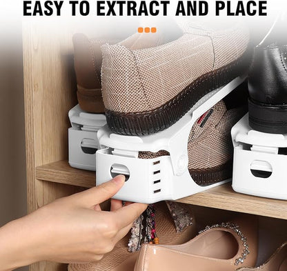 TOPNEW 20 Pack Shoe Slots Organizer Shoe Stacker for a Pair of Shoes 4 Levels Adjustable 50% Shoe Space Saver Double Layer Shoe Rack Organizer for Closet (White)