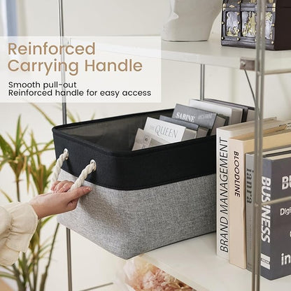 Large Storage Baskets- 15.7x11.8x8.26 inch Storage Bins for Shelves and Closet Organizing, Foldable Fabric Bin for Home Organization Clothes and Laundry (6-Pack, Black&Gray)