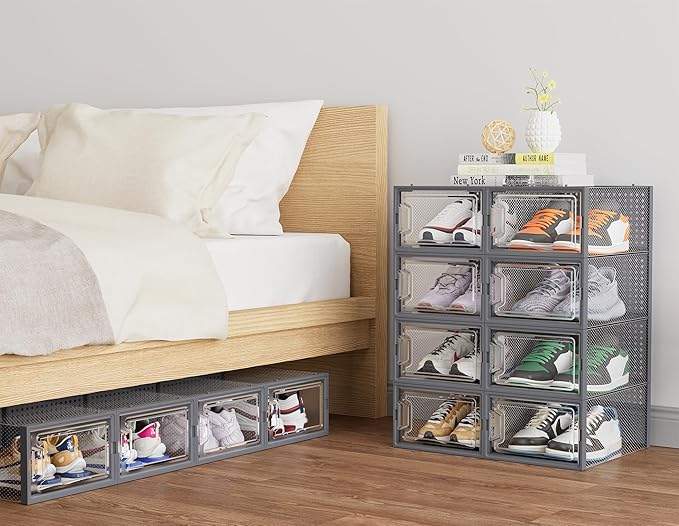 HOMIDEC Shoe Storage, 12 Pack Shoe Organizer for Closet, Shoe Boxes Clear Plastic Stackable Shoe Containers with Lids for Size 10