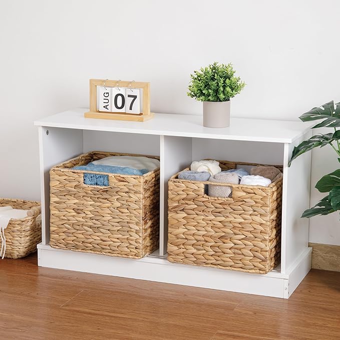 12X12X10in Water Hyacinth Storage Baskets, Wicker Storage Cubes Set of 4, Foldable Wicker Baskets for Pantry Organization, Square Baskets for Shelves