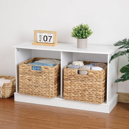 12X12X10in Water Hyacinth Storage Baskets, Wicker Storage Cubes Set of 4, Foldable Wicker Baskets for Pantry Organization, Square Baskets for Shelves