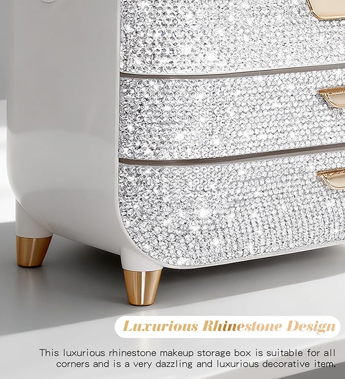Bling Makeup Organizer Countertop, Sparkle Skincare Holder Organizer with Glitter Rhinestones, Storage Box Cosmetic Display Cases, Teen Girl Gifts Make up Organizers for Vanity, Dresser