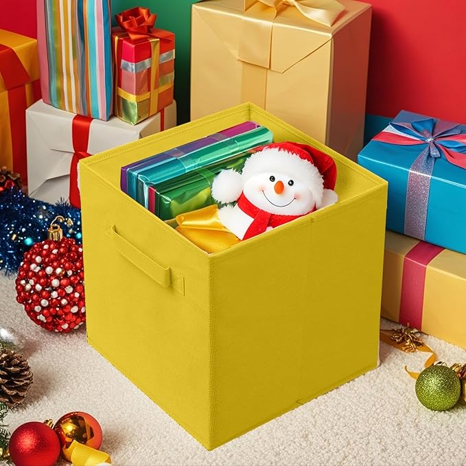 ShellKingdom Foldable Fabric Storage Cubes And Cloth Organizer Drawer For Closet And Toys, 13 X 13 X 13 INCH, 2 Pack (Yellow)