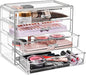 Sorbus Acrylic Makeup Organizer Set, 4-Drawer Vanity & Countertop Cosmetic Storage with Wide Drawers, Clear Makeup Storage for Brushes, Lipsticks, Jewelry – Holiday Gift for Women & Teens