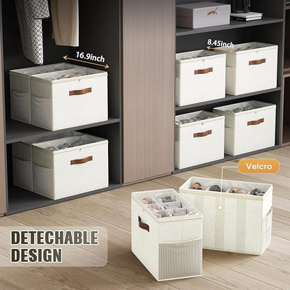 Budding Joy 2 Pack Shoe Organizer for Closet, Clear Foldable Shoe Storage Containers Adjustable Dividers Fits 16 Pairs,Shoe Storage Bins Baskets Boxes with Reinforced Handles Beige