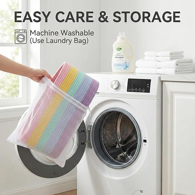 JMvicyroam 115L Extra Large Blanket Basket for Living Room - Woven Cotton Rope Laundry Hamper with Reinforced Handles - Storage Bin for Pillows, Comforters & Toys - Machine Washable,Rainbow