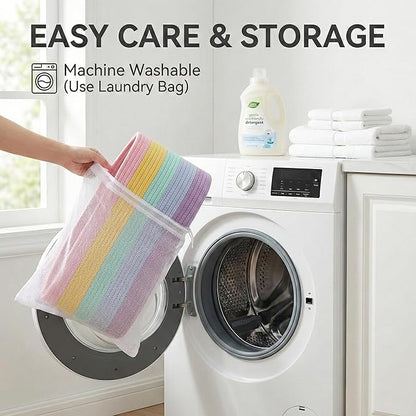 JMvicyroam 115L Extra Large Blanket Basket for Living Room - Woven Cotton Rope Laundry Hamper with Reinforced Handles - Storage Bin for Pillows, Comforters & Toys - Machine Washable,Rainbow