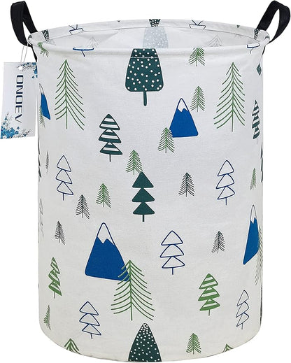 Round Foldable laundry basket with handle,gift basket,suitable for children's room and toy storage (Forest)