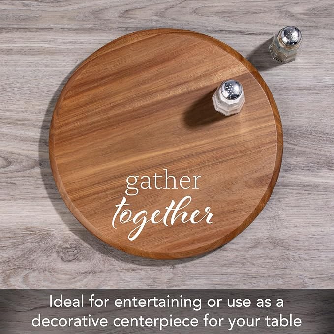 CounterArt Gather Together Round Natural Wood Lazy Susan Turntable 14" Diameter Condiment Caddy, Cheese Server, Cake Plate, Spice Organization