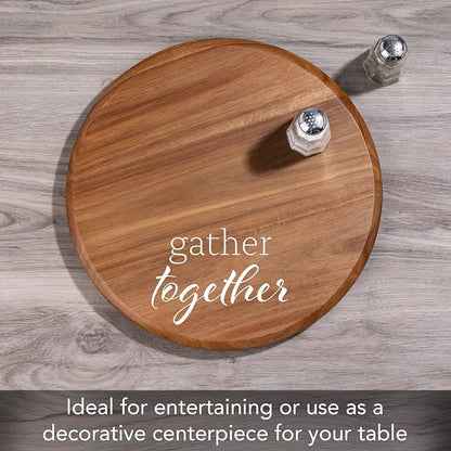 CounterArt Gather Together Round Natural Wood Lazy Susan Turntable 14" Diameter Condiment Caddy, Cheese Server, Cake Plate, Spice Organization