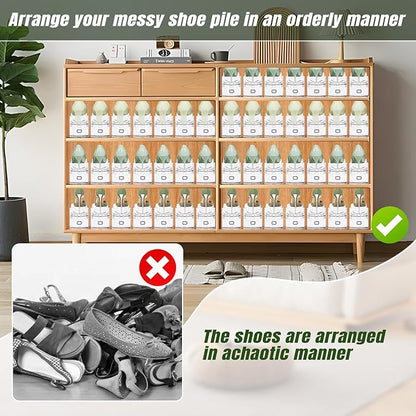 Clear Shoe Slot Organizer, 16 Pack Adjustable Shoe Slots Organizer for Closet Clear Shoe Stackers Shoe Rack Holder Shoe Space Savers for a Pair of Shoes