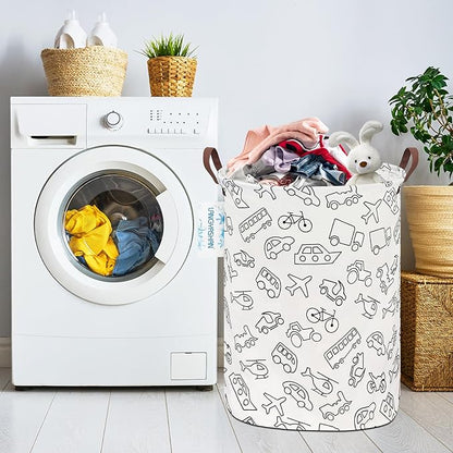 Laundry Basket Canvas Fabric Collapsible Organizer Basket for Storage Bin Toy Bins Gift Baskets Bedroom Clothes Children Nursery Hamper (Vehicle)