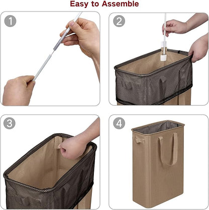 efluky Slim Laundry Basket, Narrow Laundry Hamper with Handles, Collapsible Dirty Clothes Hamper, Tall Laundry Bin for Laundry Room, Dorm and Bedroom, 12.7 Gallons(48L) Flax Brown