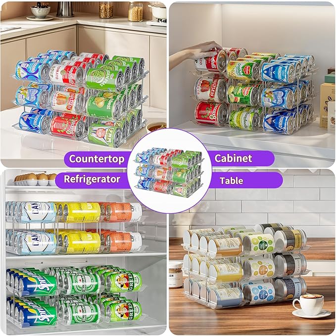 Can Organizer for Pantry, Upgraded Thickened Modular 3-Tier Combinable Can Storage and Beverage Dispenser Rack,Canned Food Organizer Rack Holds 36 Cans, Clear Can Holders for Pantry and Fridge